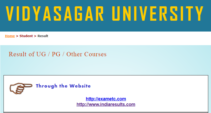 Vidyasagar University Result 2018- Vidyasagar University BA BSC BCom 1st 2nd 3rd Year Part 1 2 3 Result 2018
