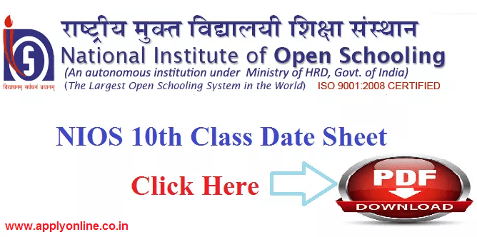 NIOS 10th Class Date Sheet 2019