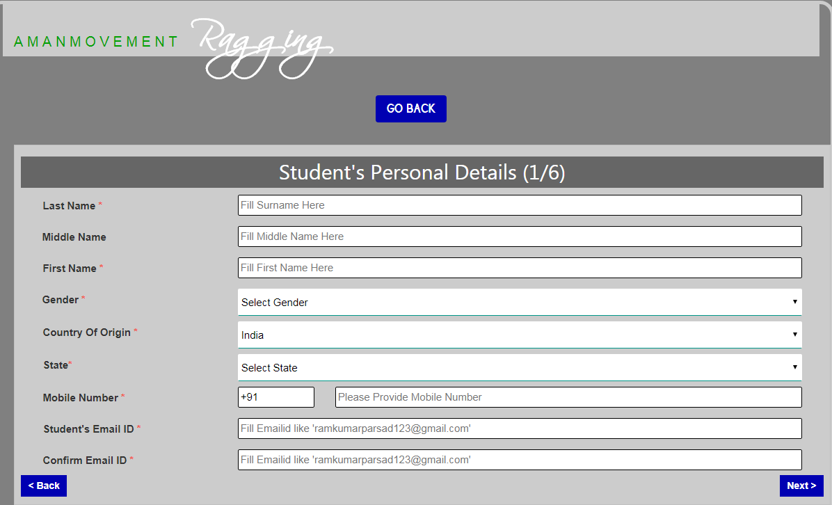 Aman Anti Ragging Form - www.amanmovement.org