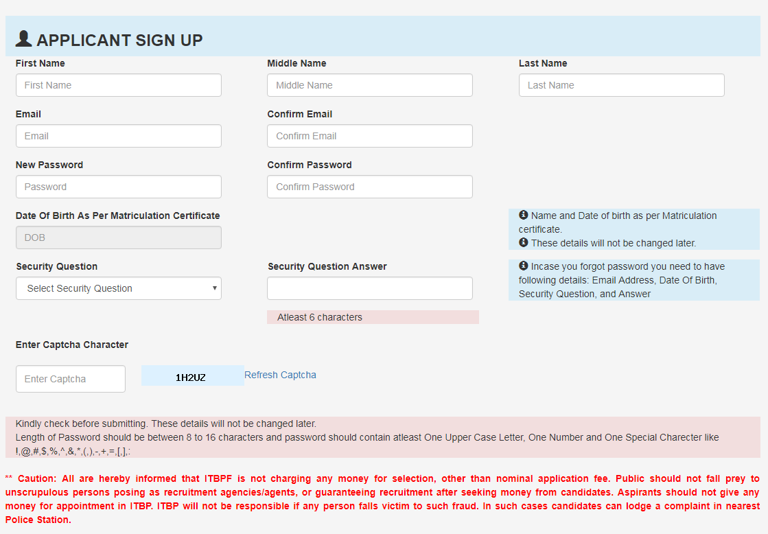 ITBP Online Form - www.itbpolice.nic.in