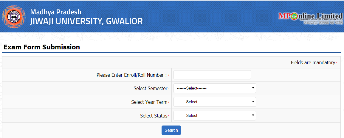 Jiwaji University Exam Form - www.jiwaji.edu