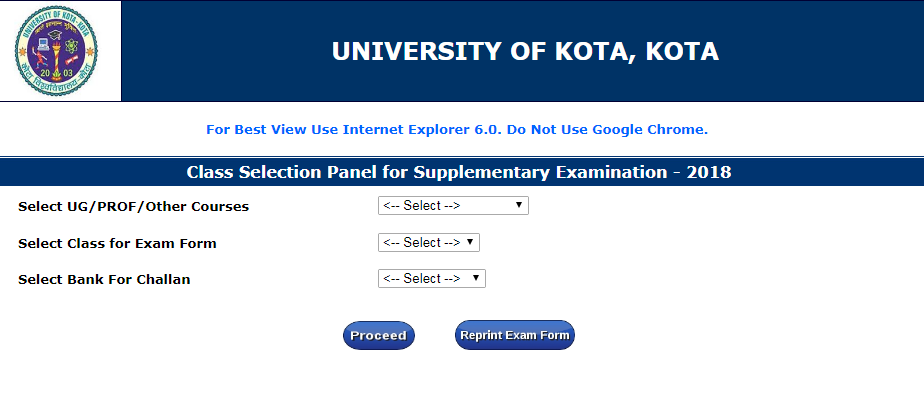 Kota University Exam Form - www.uok.ac.in