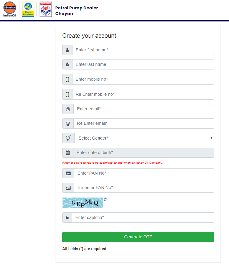 Petrol Pump Online Application Form - petrolpumpdelerchayan.in