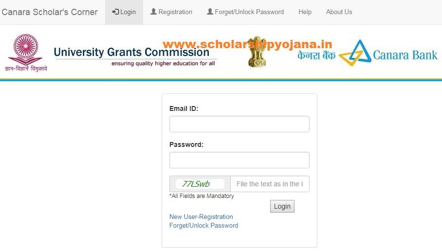 Canara Bank Scholarship Login