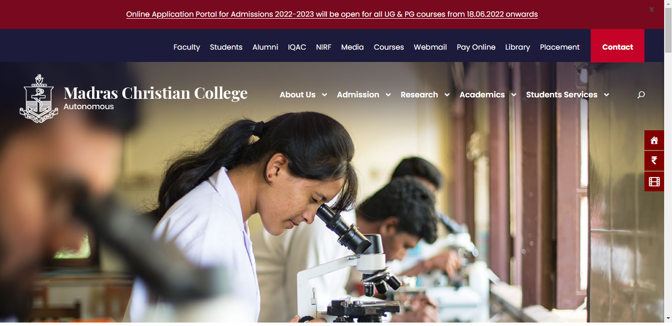 Madras Christian College Admission 2022-23
