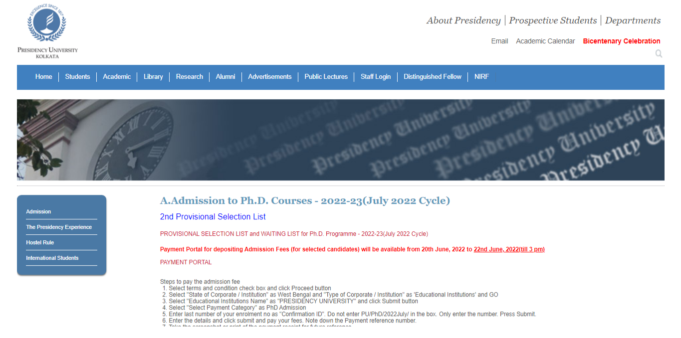Presidency College Kolkata Admission 2022